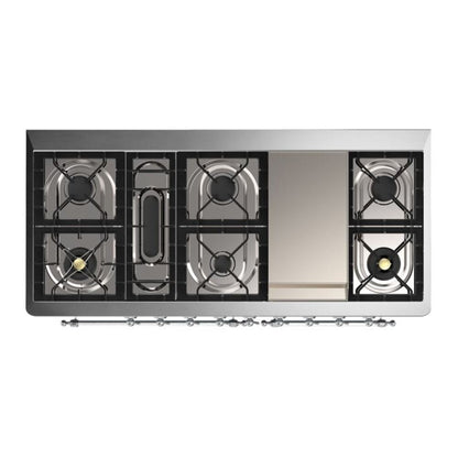 ILVE Majestic II 60 inch Solid Door Natural Gas Dual Fuel Range Chrome Burgundy
