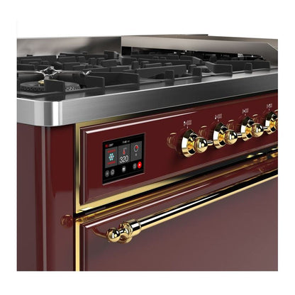 ILVE Majestic II 60 inch Solid Door Natural Gas Dual Fuel Range Brass Burgundy