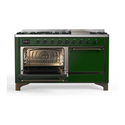 ILVE Majestic II 60 inch Solid Door Natural Gas Dual Fuel Range Burnished Emerald Green