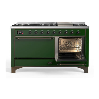 ILVE Majestic II 60 inch Solid Door Natural Gas Dual Fuel Range Burnished Emerald Green
