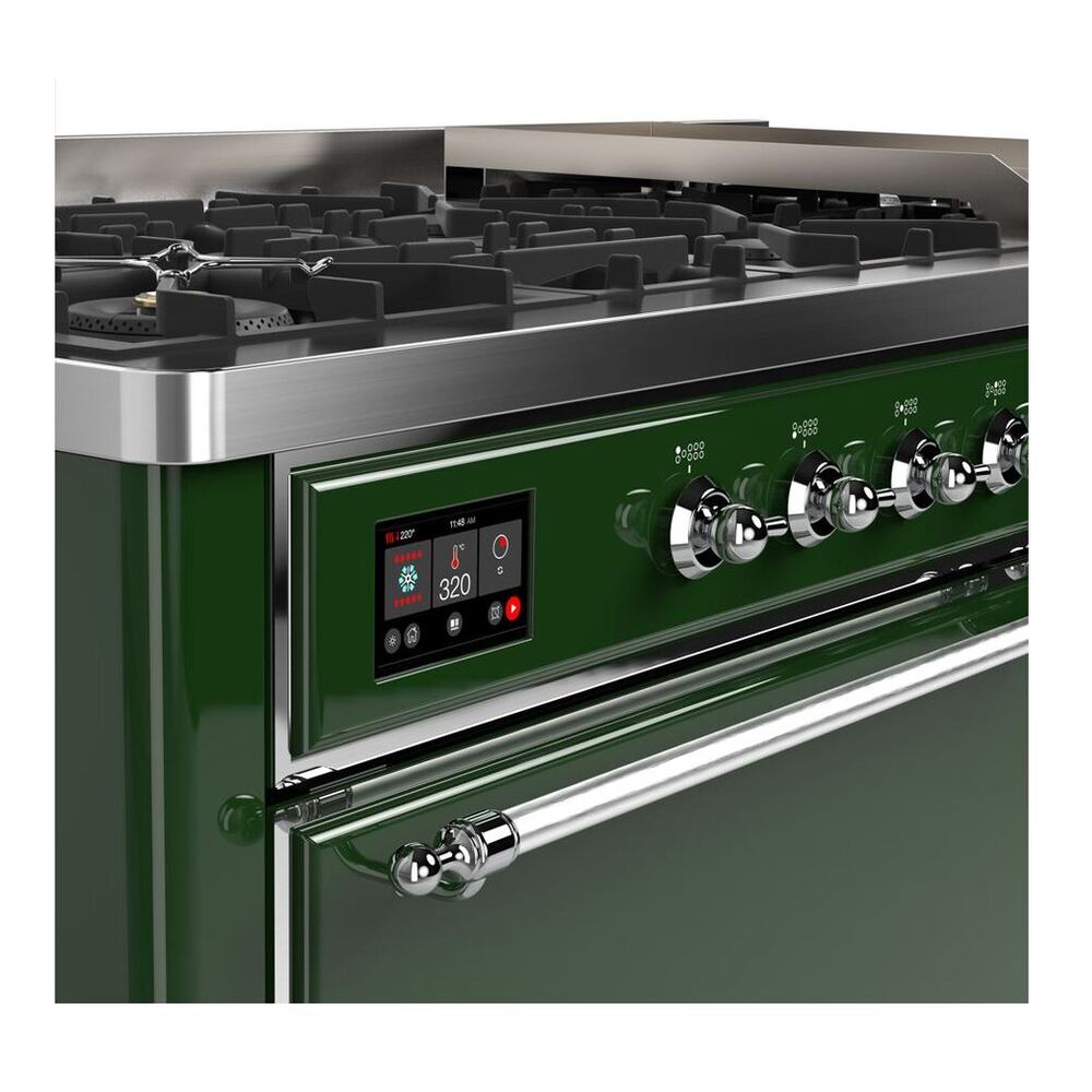 ILVE Majestic II 60 inch Solid Door Natural Gas Dual Fuel Range Chrome Emerald Green