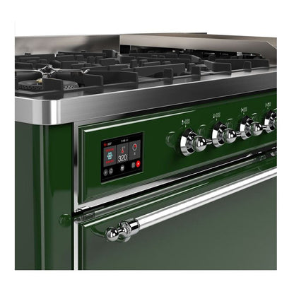 ILVE Majestic II 60 inch Solid Door Natural Gas Dual Fuel Range Chrome Emerald Green