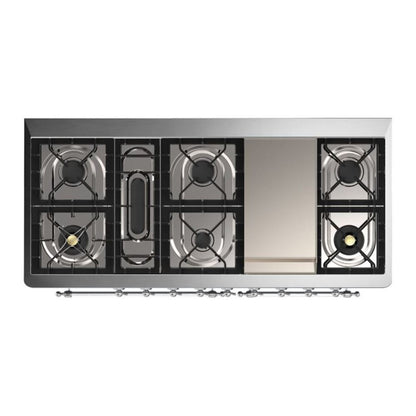 ILVE Majestic II 60 inch Solid Door Natural Gas Dual Fuel Range Chrome Emerald Green