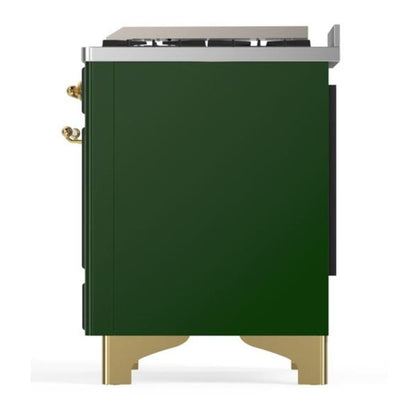 ILVE Majestic II 60 inch Solid Door Natural Gas Dual Fuel Range Brass Emerald Green