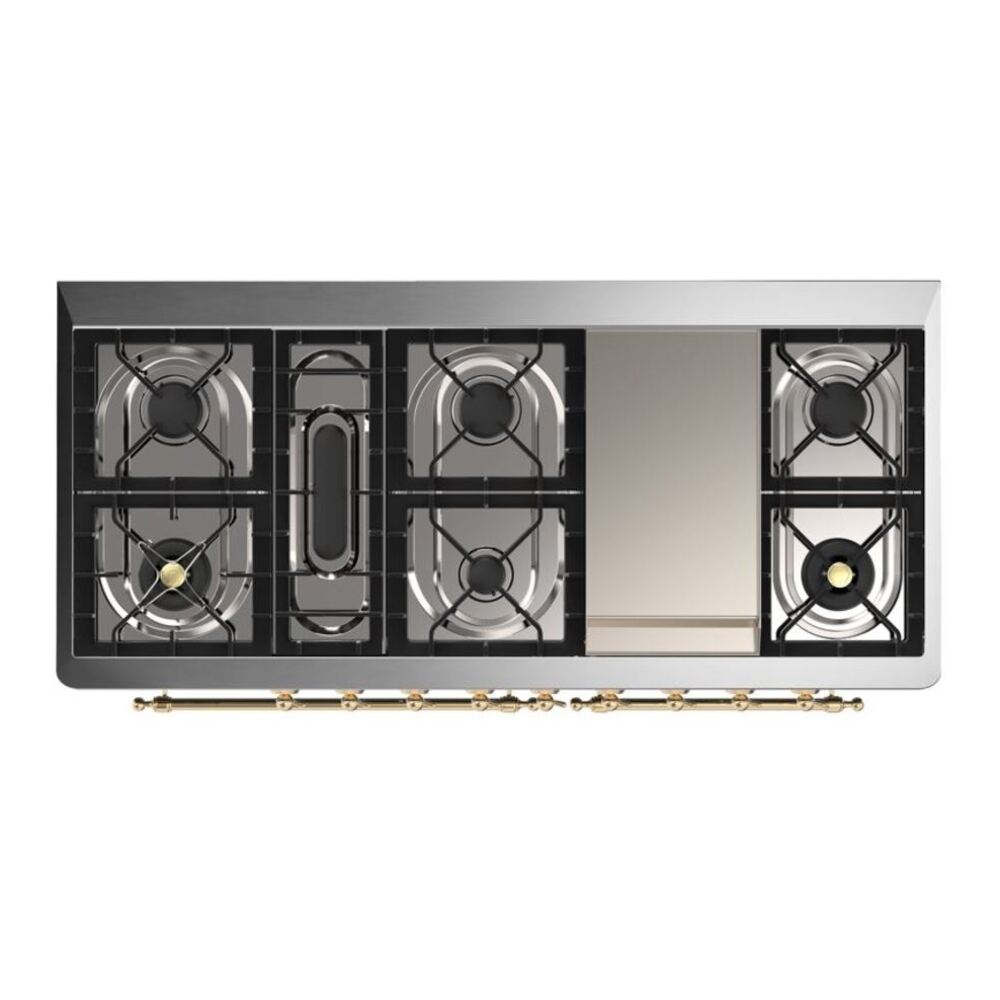ILVE Majestic II 60 inch Solid Door Natural Gas Dual Fuel Range Brass Emerald Green