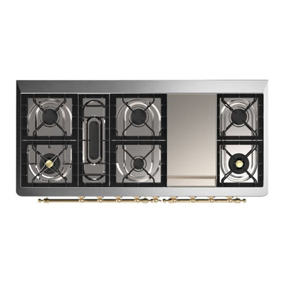 ILVE Majestic II 60 inch Solid Door Natural Gas Dual Fuel Range Brass Emerald Green