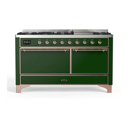 ILVE Majestic II 60 inch Solid Door Natural Gas Dual Fuel Range Copper Emerald Green