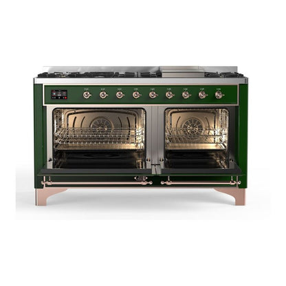 ILVE Majestic II 60 inch Solid Door Natural Gas Dual Fuel Range Copper Emerald Green