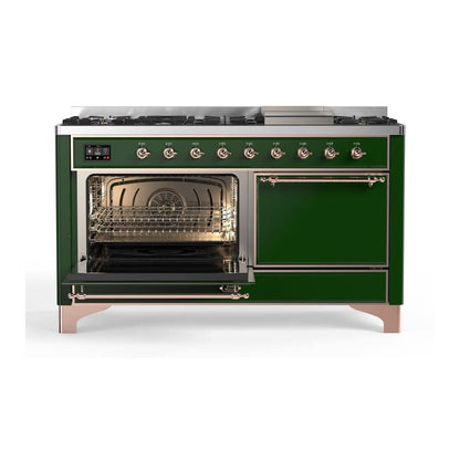 ILVE Majestic II 60 inch Solid Door Natural Gas Dual Fuel Range Copper Emerald Green