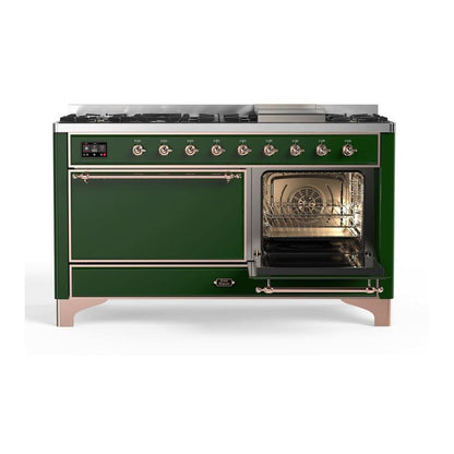ILVE Majestic II 60 inch Solid Door Natural Gas Dual Fuel Range Copper Emerald Green