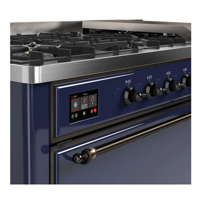 ILVE Majestic II 60" Midnight Blue Dual Fuel Range with 9 Burners and Griddle Solid Door Liquid Propane