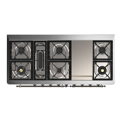 ILVE Majestic II 60" Midnight Blue Dual Fuel Range with 9 Burners and Griddle Solid Door Liquid Propane
