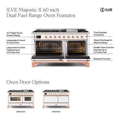 ILVE Majestic II 60" Midnight Blue Dual Fuel Range with 9 Burners and Griddle Solid Door Liquid Propane