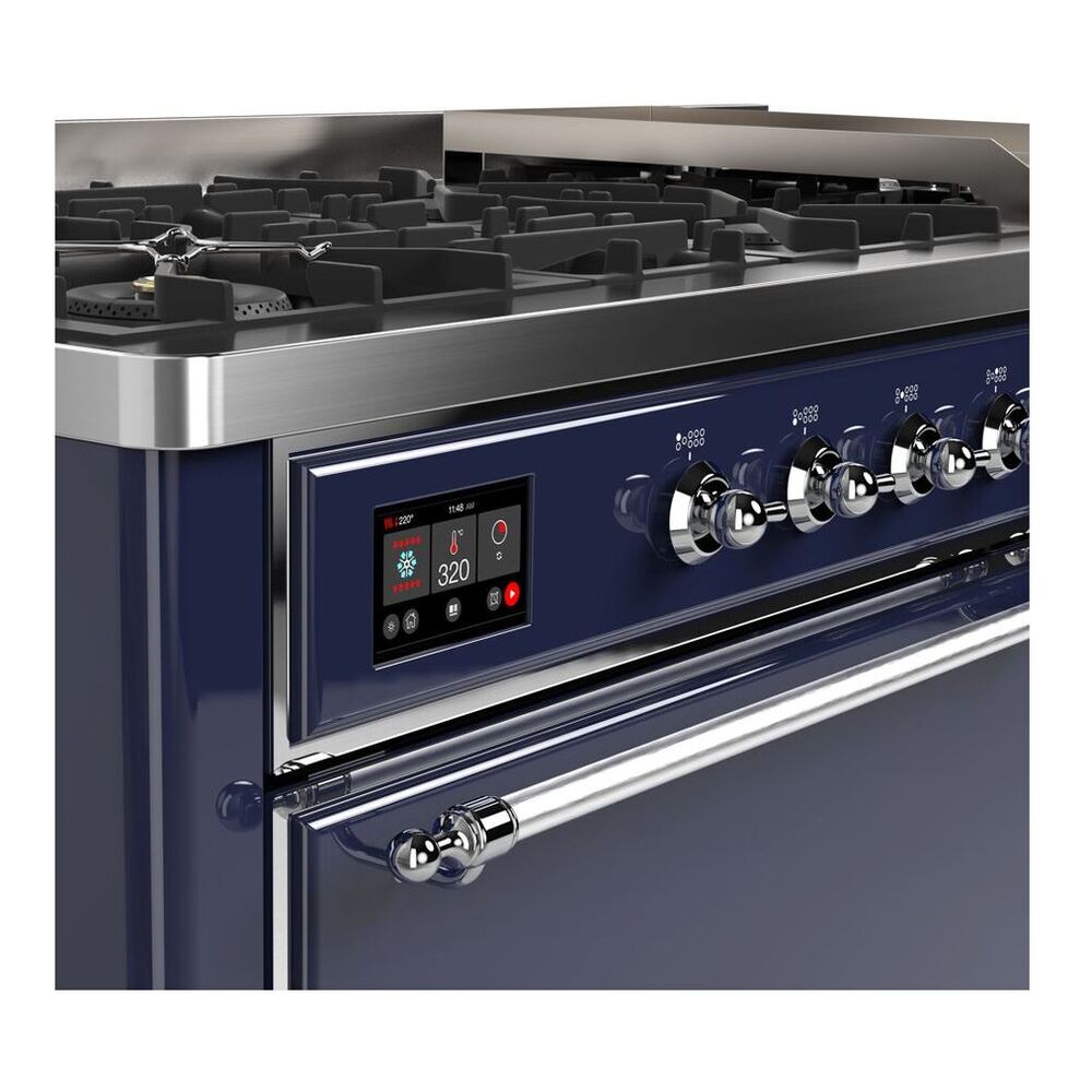ILVE Majestic II 60 inch Solid Door Natural Gas Dual Fuel Range Chrome Midnight Blue