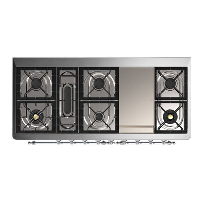 ILVE Majestic II 60 inch Solid Door Natural Gas Dual Fuel Range Chrome Midnight Blue