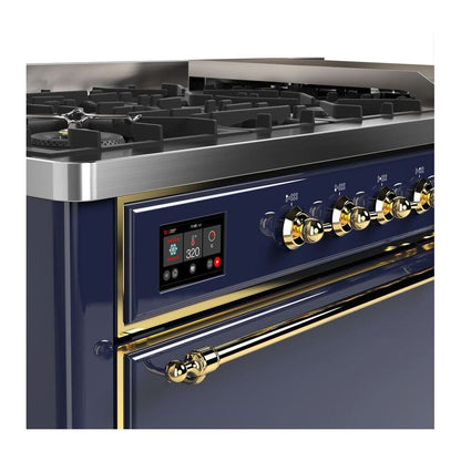 ILVE Majestic II 60 inch Solid Door Natural Gas Dual Fuel Range Brass Midnight Blue