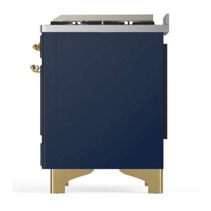 ILVE Majestic II 60 inch Solid Door Natural Gas Dual Fuel Range Brass Midnight Blue