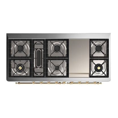 ILVE Majestic II 60 inch Solid Door Natural Gas Dual Fuel Range Brass Midnight Blue