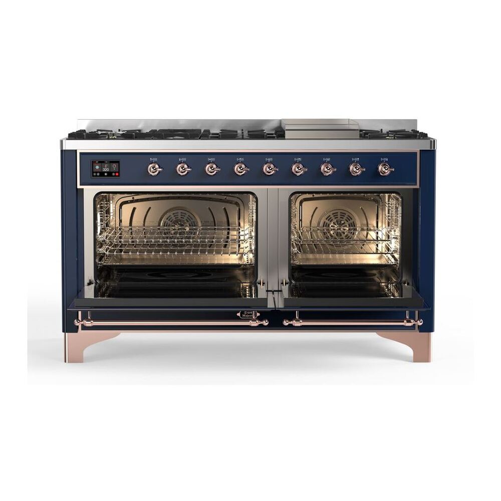 ILVE Majestic II 60 inch Solid Door Natural Gas Dual Fuel Range Copper Midnight Blue