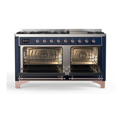ILVE Majestic II 60 inch Solid Door Natural Gas Dual Fuel Range Copper Midnight Blue