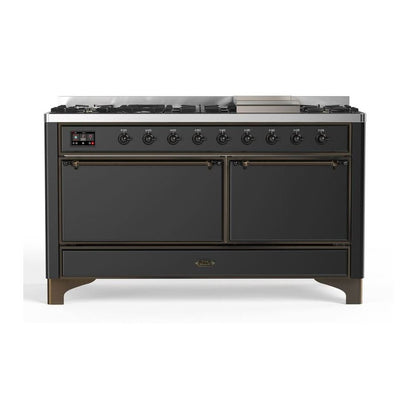 ILVE Majestic II 60 inch Solid Door Natural Gas Dual Fuel Range Burnished Graphite Matte
