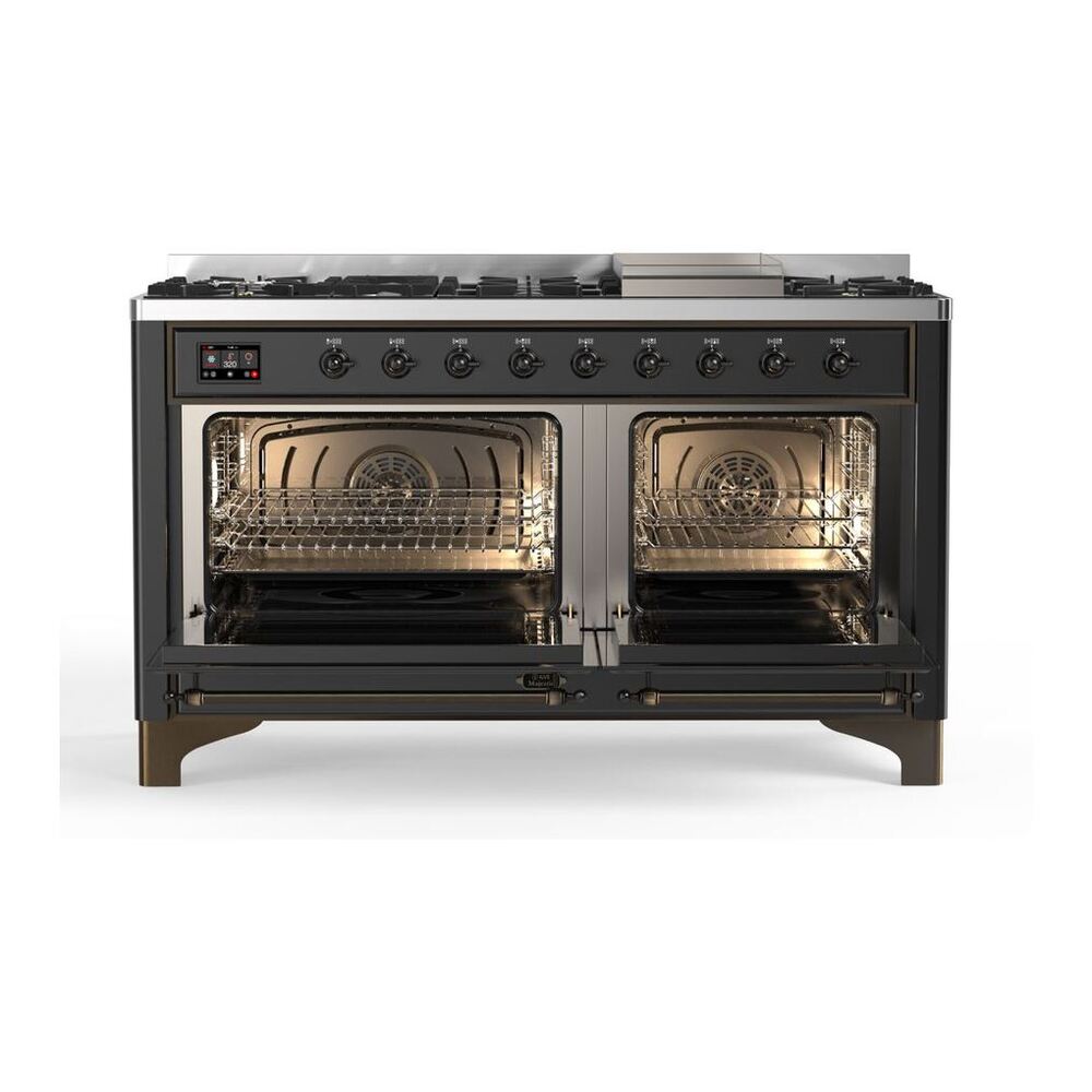 ILVE Majestic II 60 inch Solid Door Natural Gas Dual Fuel Range Burnished Graphite Matte