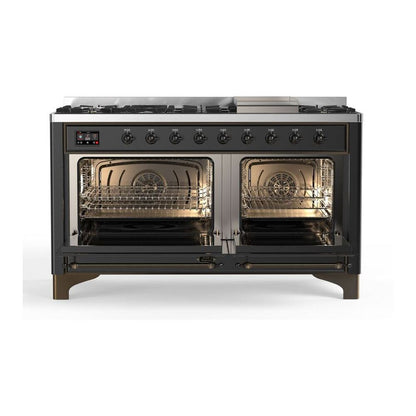 ILVE Majestic II 60 inch Solid Door Natural Gas Dual Fuel Range Burnished Graphite Matte