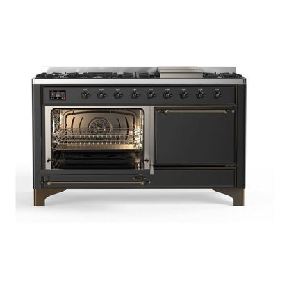 ILVE Majestic II 60 inch Solid Door Natural Gas Dual Fuel Range Burnished Graphite Matte