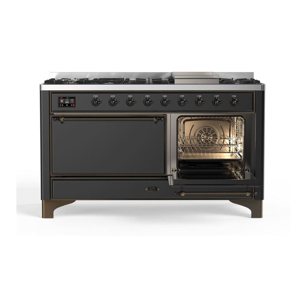 ILVE Majestic II 60 inch Solid Door Natural Gas Dual Fuel Range Burnished Graphite Matte