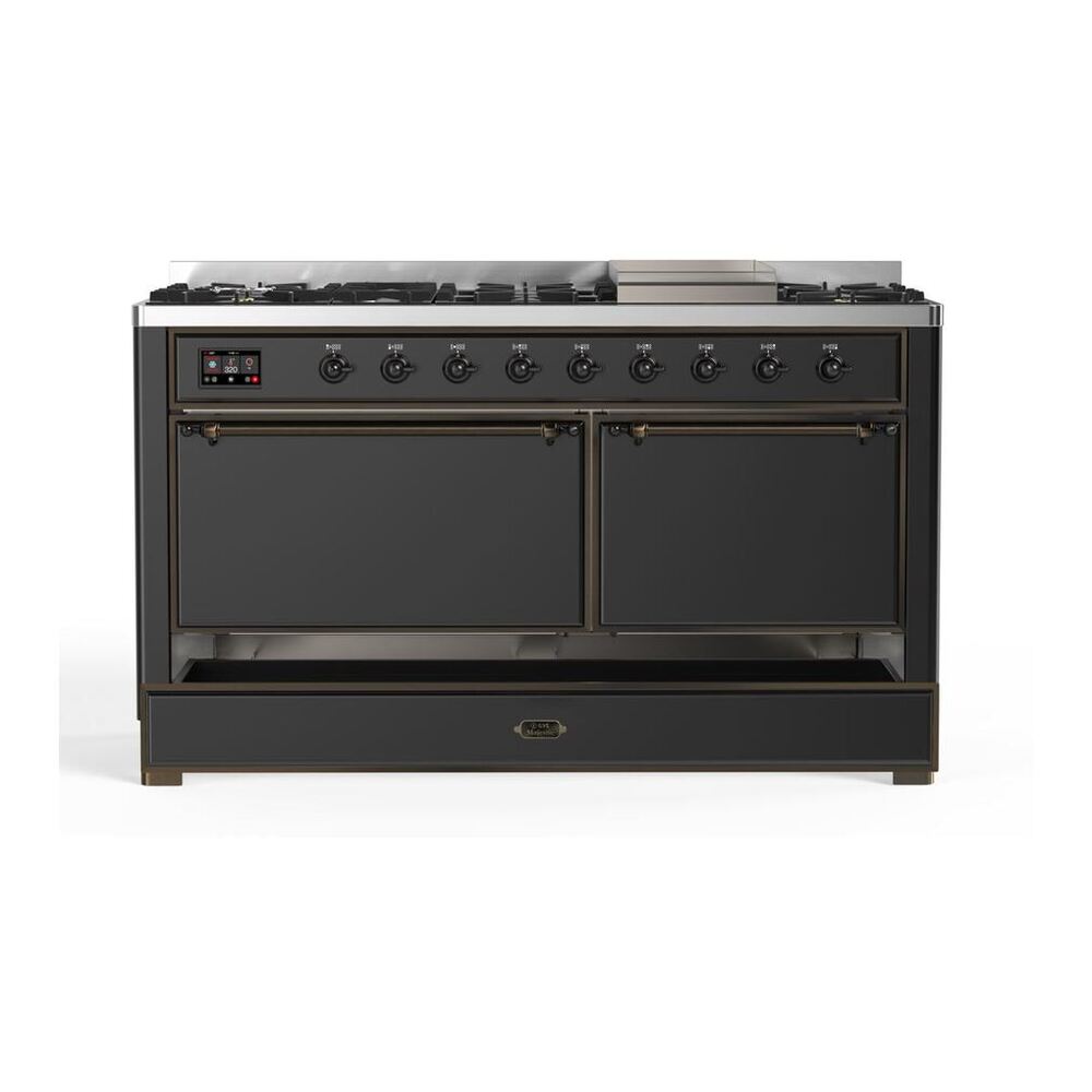 ILVE Majestic II 60 inch Solid Door Natural Gas Dual Fuel Range Burnished Graphite Matte