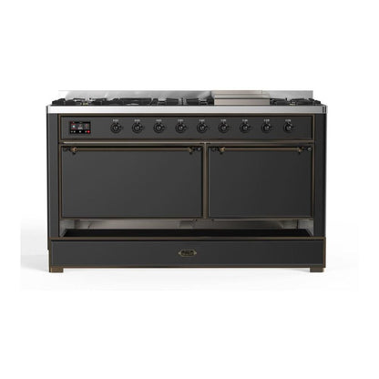 ILVE Majestic II 60 inch Solid Door Natural Gas Dual Fuel Range Burnished Graphite Matte