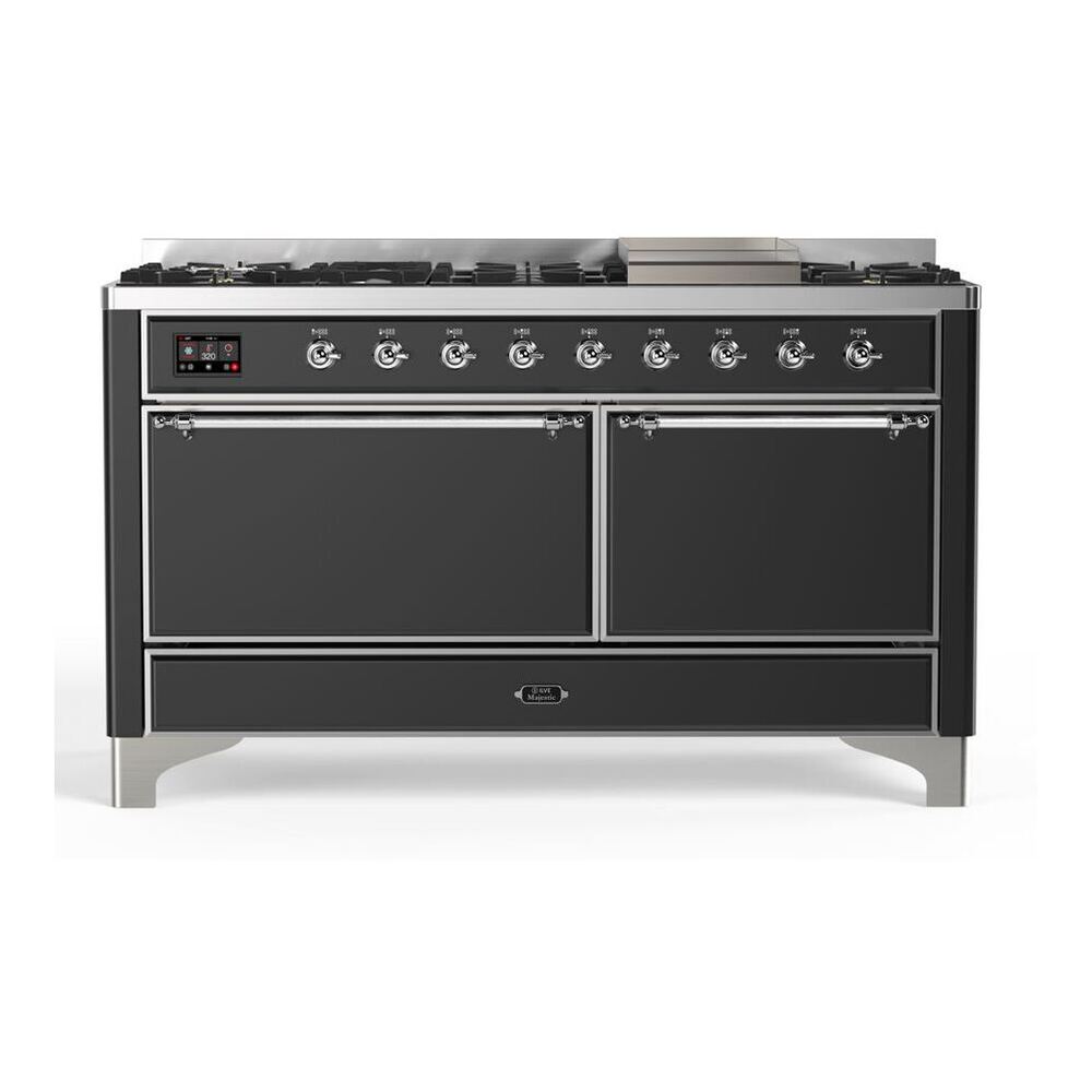 ILVE Majestic II 60 inch Solid Door Natural Gas Dual Fuel Range Chrome Graphite Matte