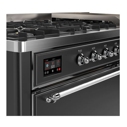 ILVE Majestic II 60 inch Solid Door Natural Gas Dual Fuel Range Chrome Graphite Matte