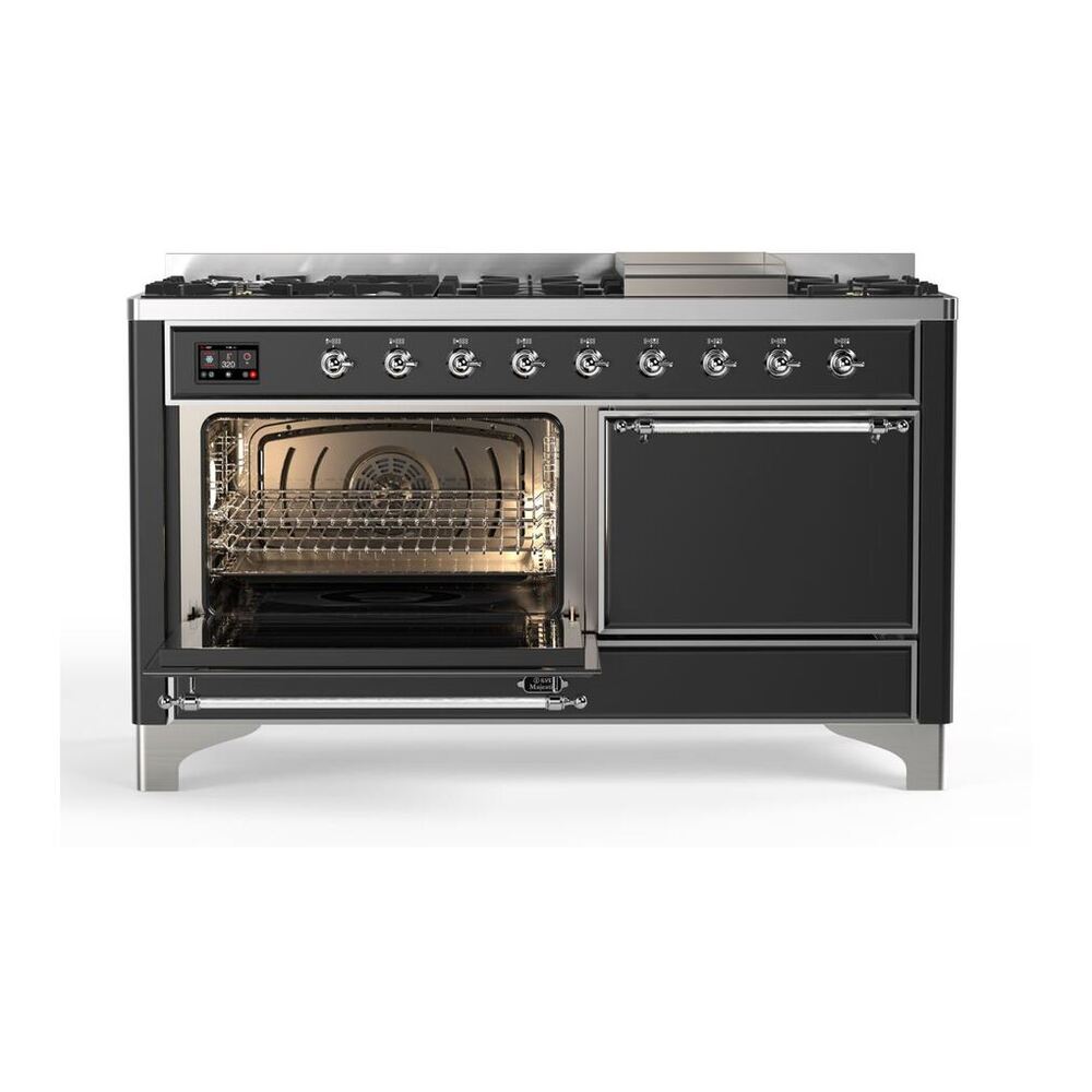 ILVE Majestic II 60 inch Solid Door Natural Gas Dual Fuel Range Chrome Graphite Matte