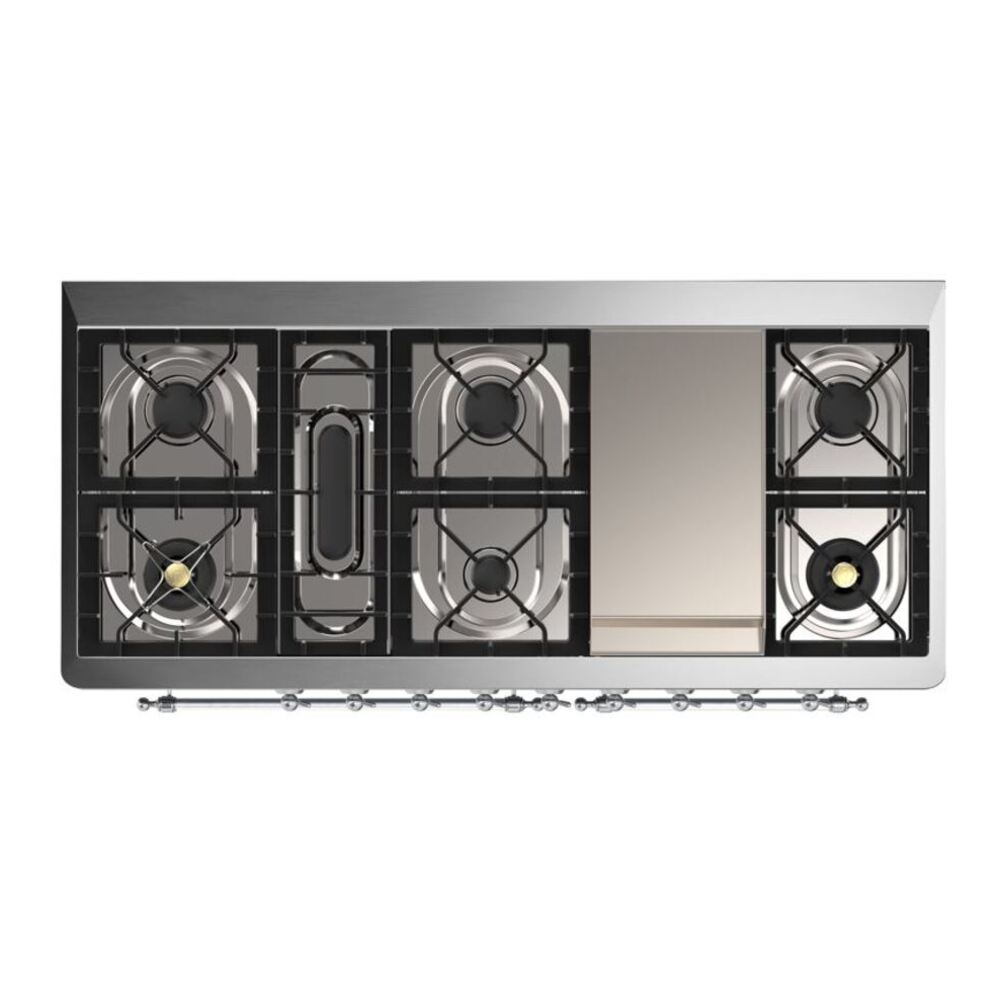 ILVE Majestic II 60 inch Solid Door Natural Gas Dual Fuel Range Chrome Graphite Matte
