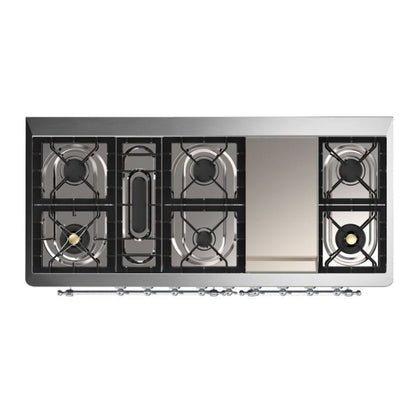 ILVE Majestic II 60 inch Solid Door Natural Gas Dual Fuel Range Chrome Graphite Matte
