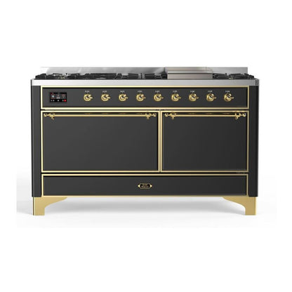 ILVE Majestic II 60 inch Solid Door Natural Gas Dual Fuel Range Brass Graphite Matte