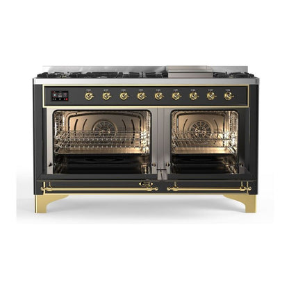 ILVE Majestic II 60 inch Solid Door Natural Gas Dual Fuel Range Brass Graphite Matte