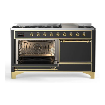 ILVE Majestic II 60 inch Solid Door Natural Gas Dual Fuel Range Brass Graphite Matte