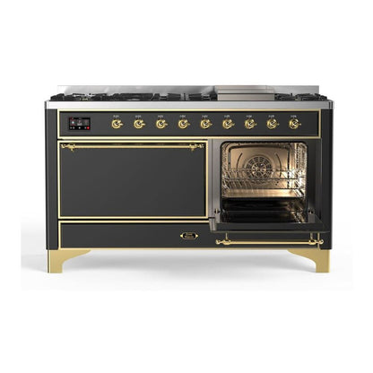 ILVE Majestic II 60 inch Solid Door Natural Gas Dual Fuel Range Brass Graphite Matte