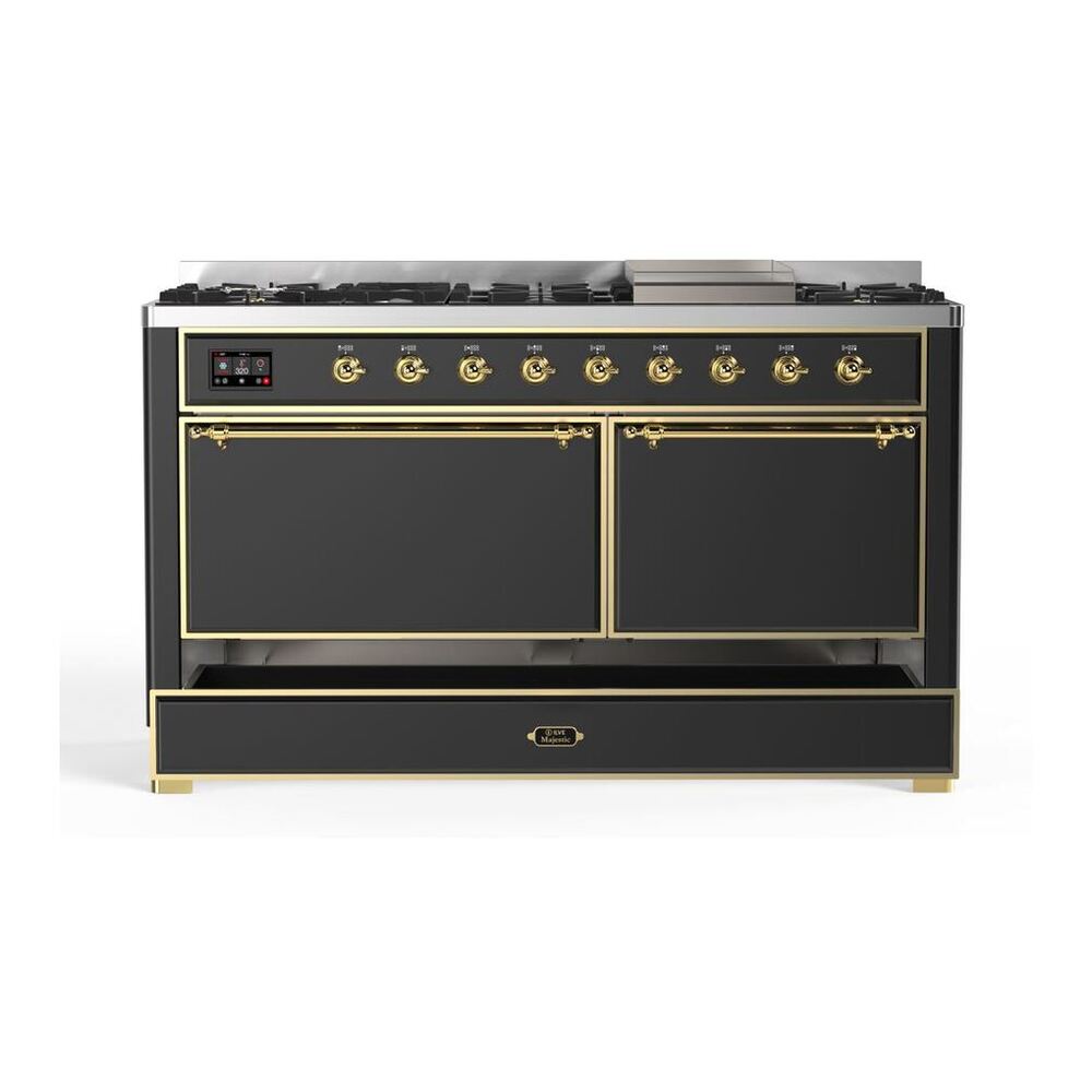 ILVE Majestic II 60 inch Solid Door Natural Gas Dual Fuel Range Brass Graphite Matte