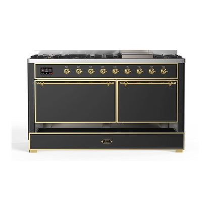 ILVE Majestic II 60 inch Solid Door Natural Gas Dual Fuel Range Brass Graphite Matte