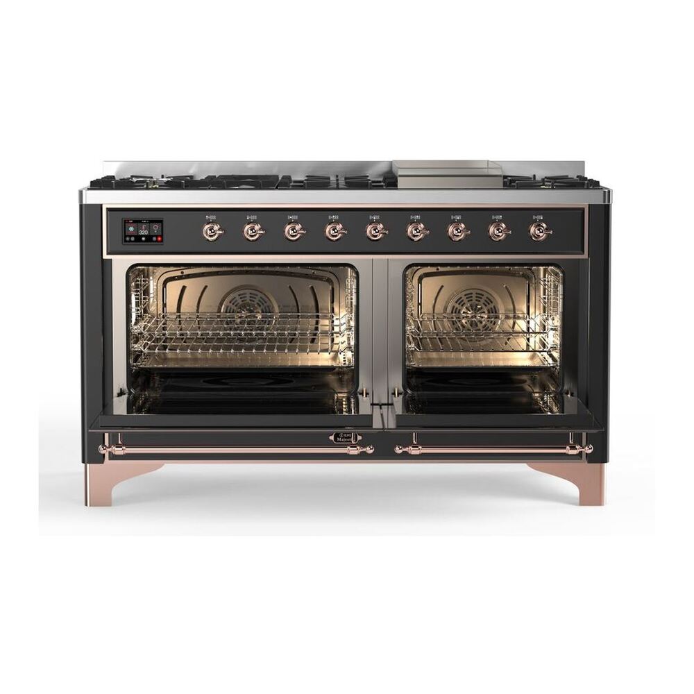 ILVE Majestic II 60 inch Solid Door Natural Gas Dual Fuel Range Copper Graphite Matte