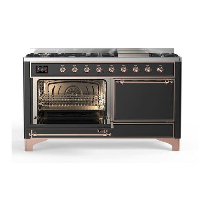 ILVE Majestic II 60 inch Solid Door Natural Gas Dual Fuel Range Copper Graphite Matte