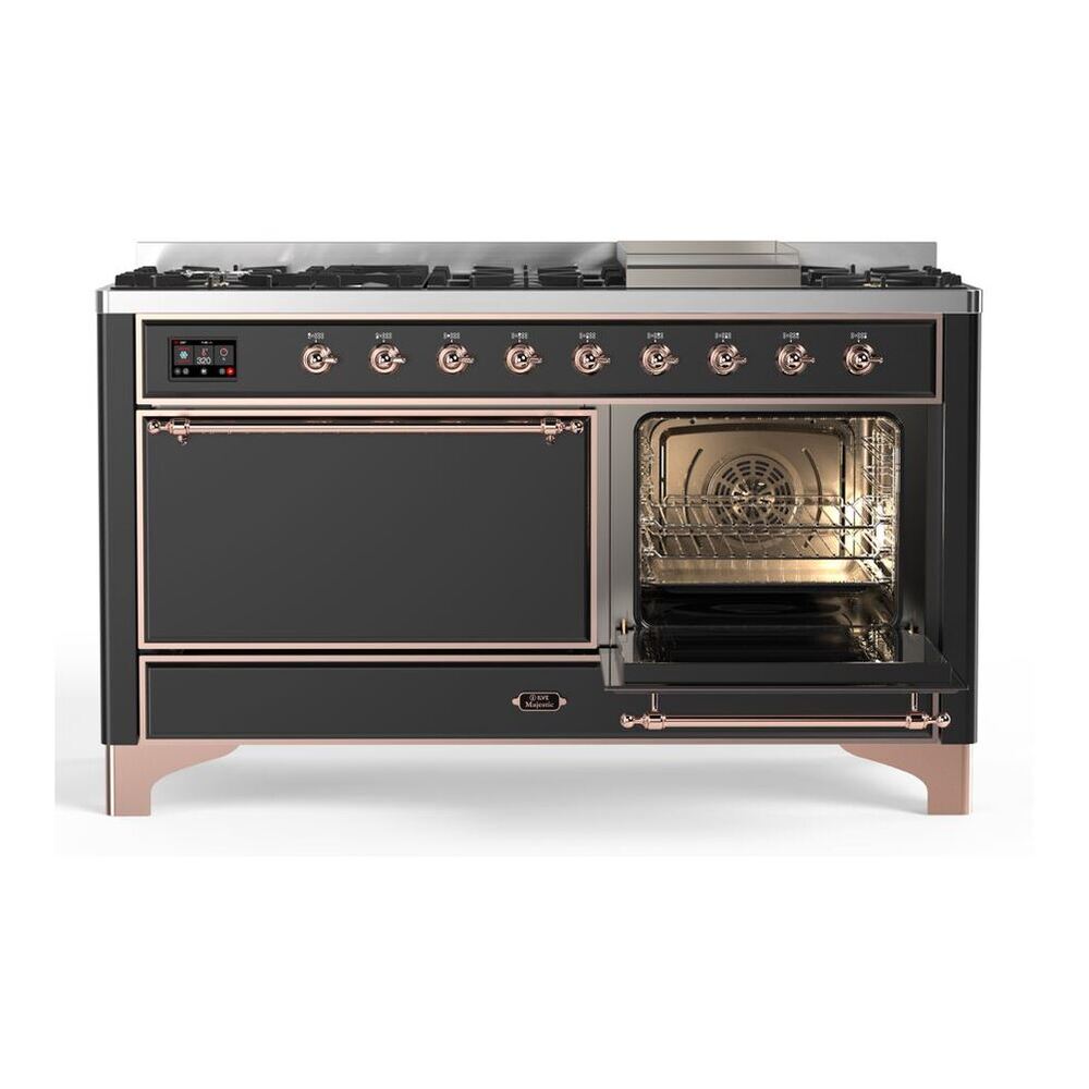 ILVE Majestic II 60 inch Solid Door Natural Gas Dual Fuel Range Copper Graphite Matte