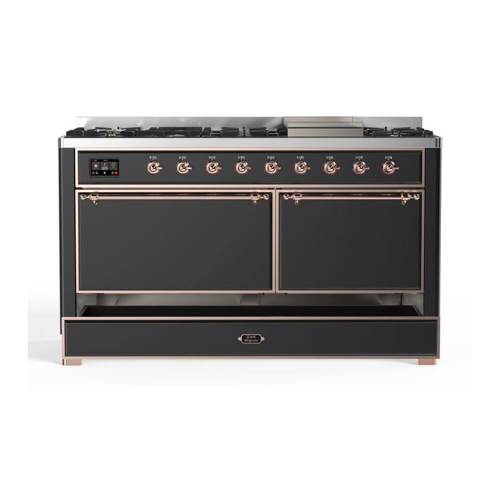 ILVE Majestic II 60 inch Solid Door Natural Gas Dual Fuel Range Copper Graphite Matte