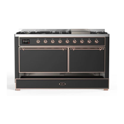 ILVE Majestic II 60 inch Solid Door Natural Gas Dual Fuel Range Copper Graphite Matte
