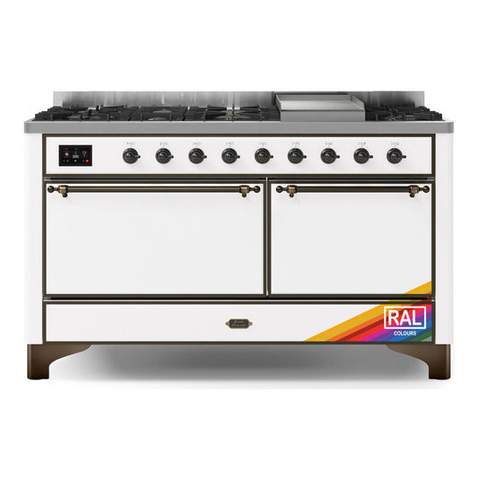 ILVE Majestic II 60" RAL Dual Fuel Range with 9 Burners and Griddle Solid Door Liquid Propane