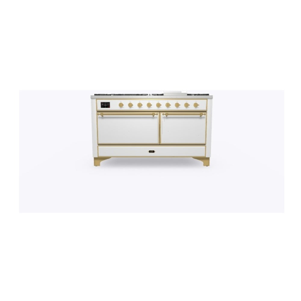 ILVE Majestic II 60 inch Solid Door Natural Gas Dual Fuel Range Brass RAL