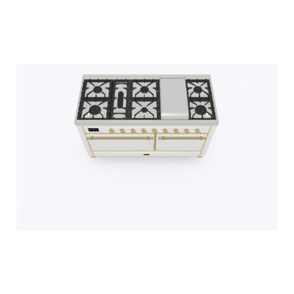 ILVE Majestic II 60 inch Solid Door Natural Gas Dual Fuel Range Brass RAL